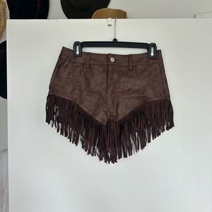 Fringed Brown Women's Micro Shorts